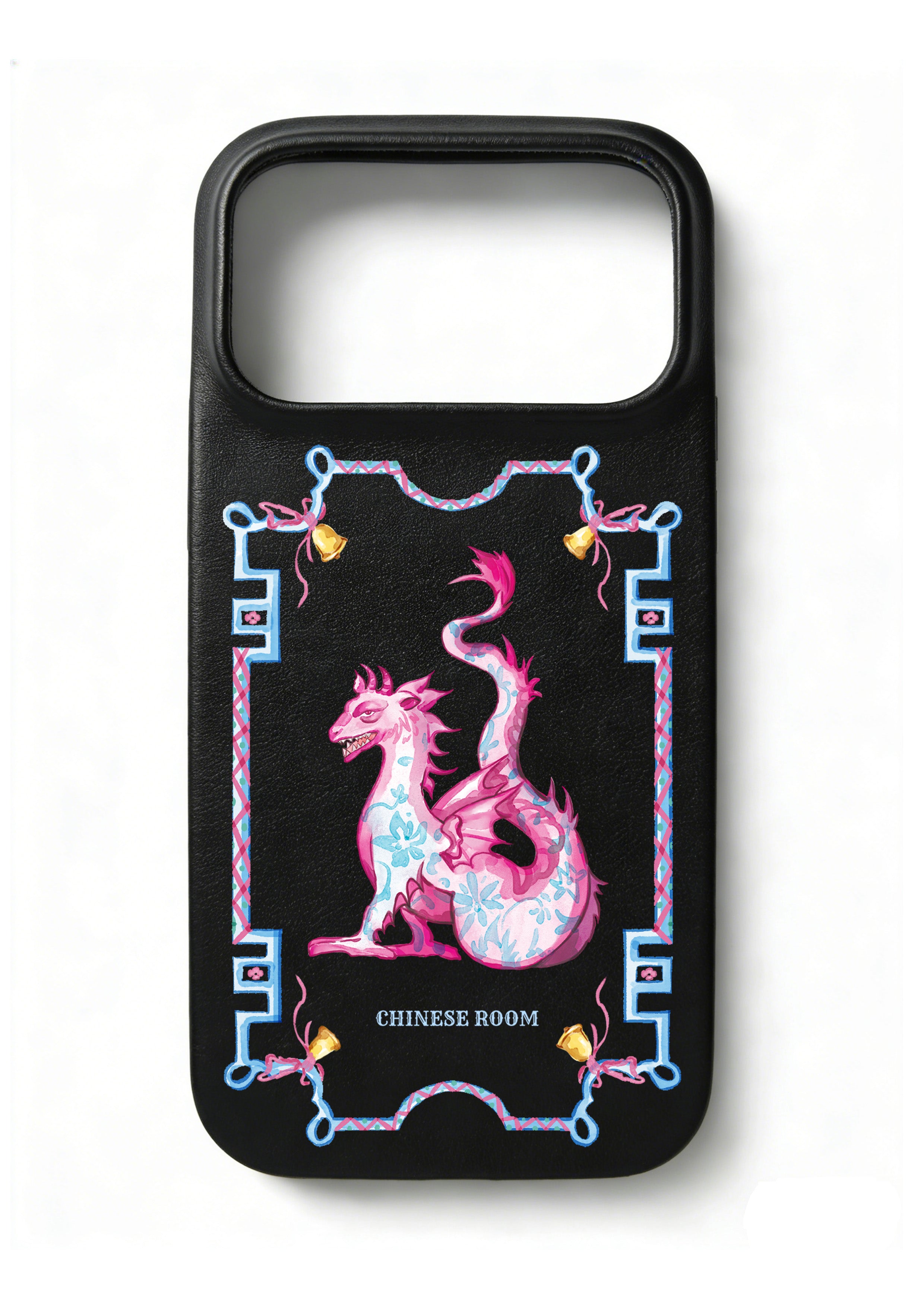 Handcrafted Full-Wrap Black Nappa Leather Case - Mythic Bloom