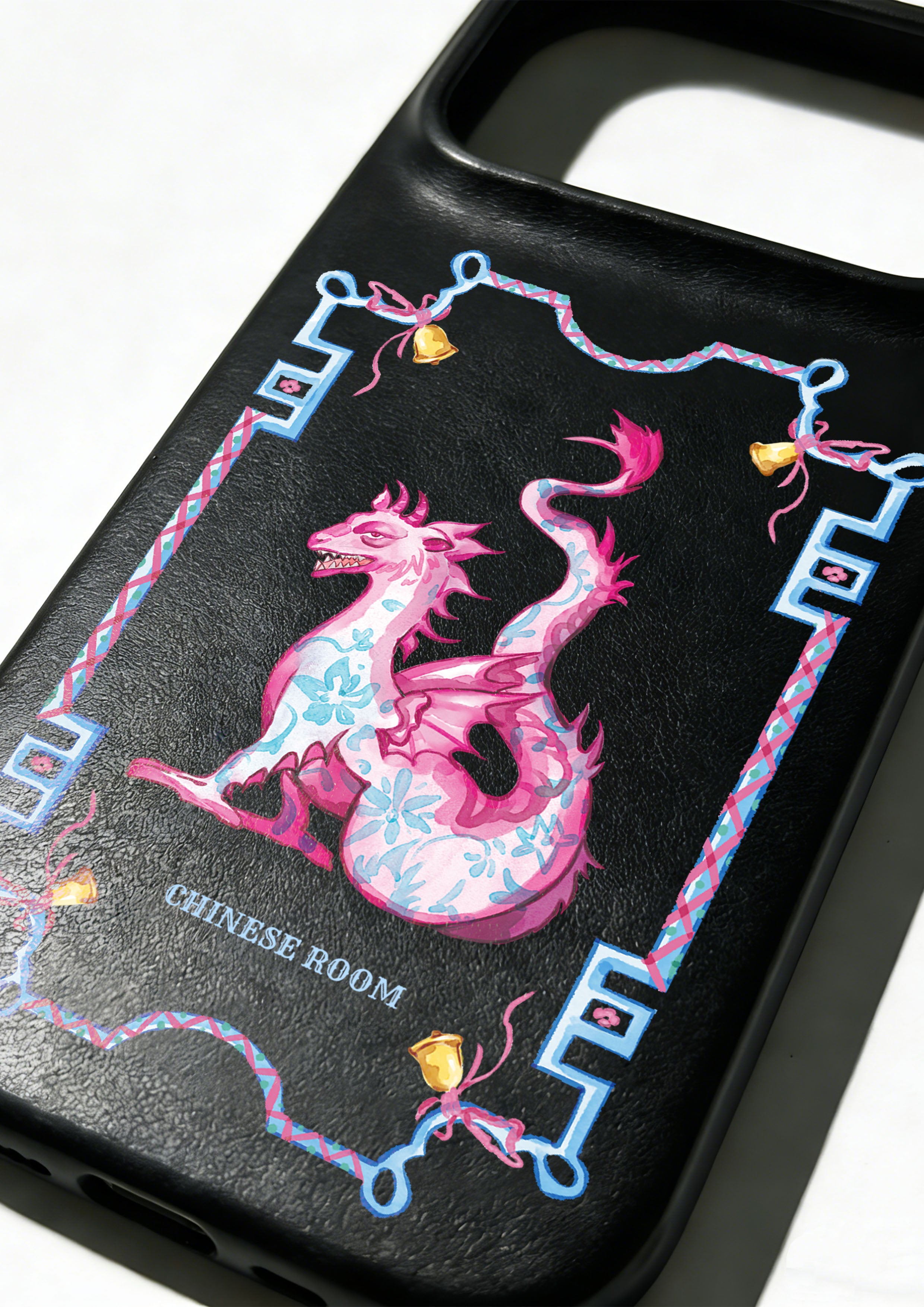 Handcrafted Full-Wrap Black Nappa Leather Case - Mythic Bloom