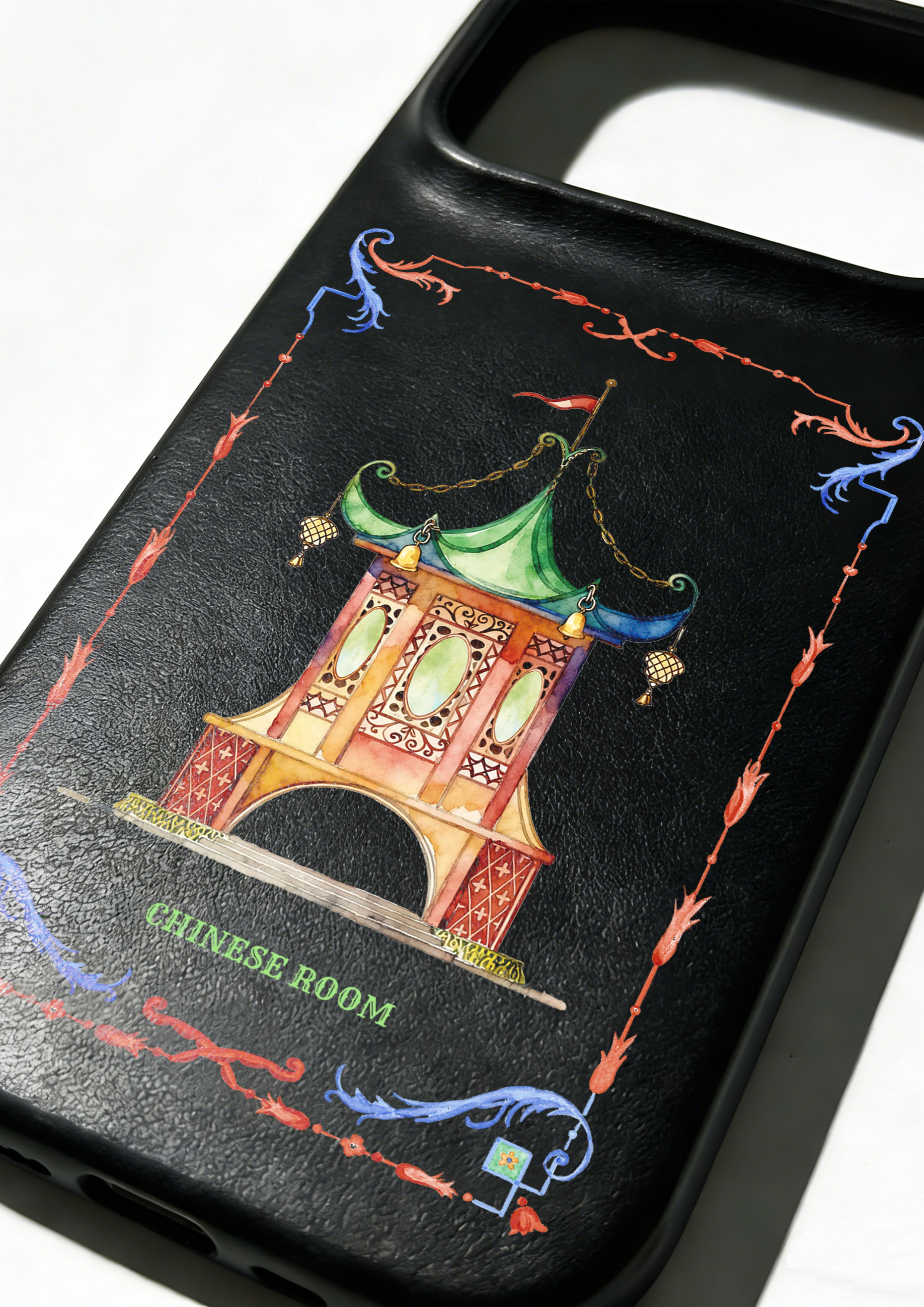 Handcrafted Full-Wrap Black Nappa Leather Case - Pagoda Pavilion