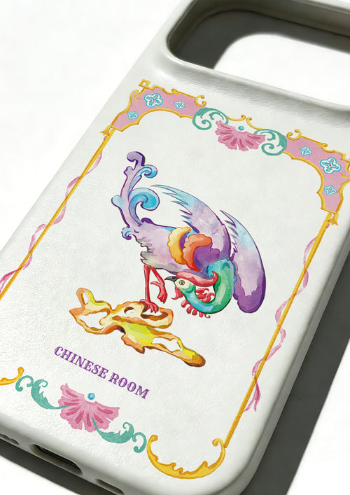 Handcrafted Full-Wrap White Lambskin Case - Graceful Crane