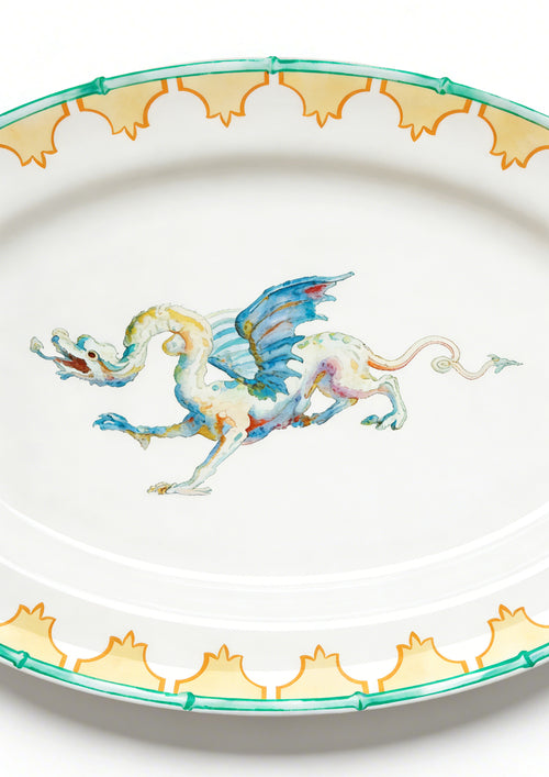 Oval Platter – Blue Winged Dragon【Pre-order】