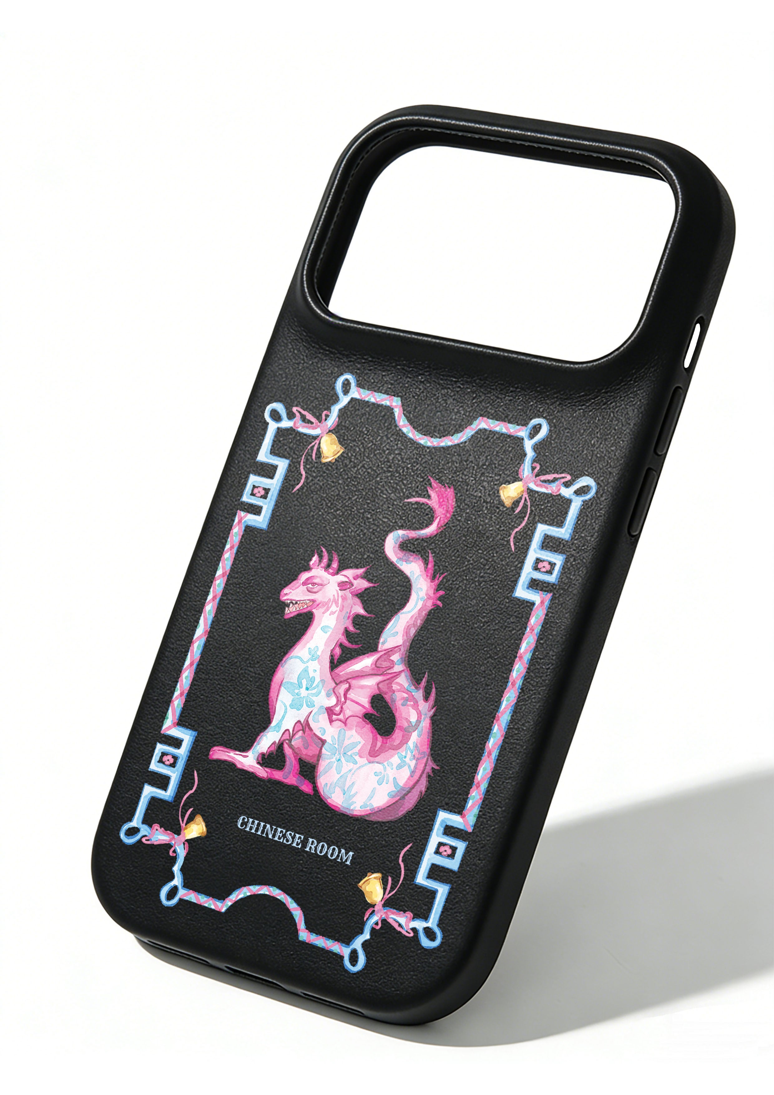 Handcrafted Full-Wrap Black Nappa Leather Case - Mythic Bloom