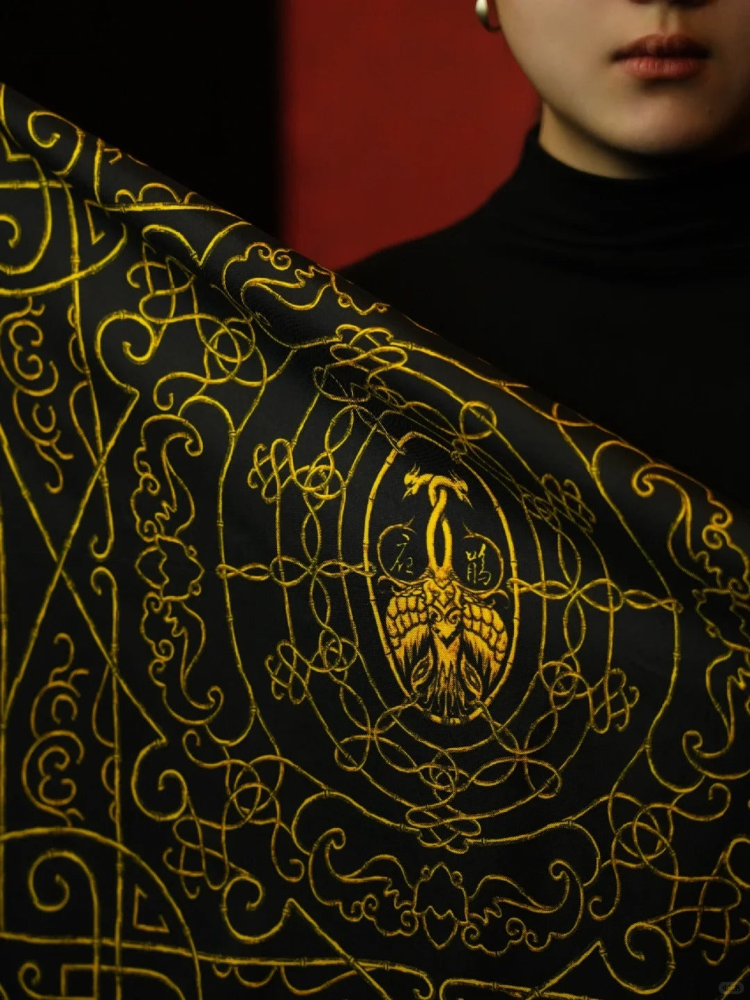 Black-Gold Silk Scarf