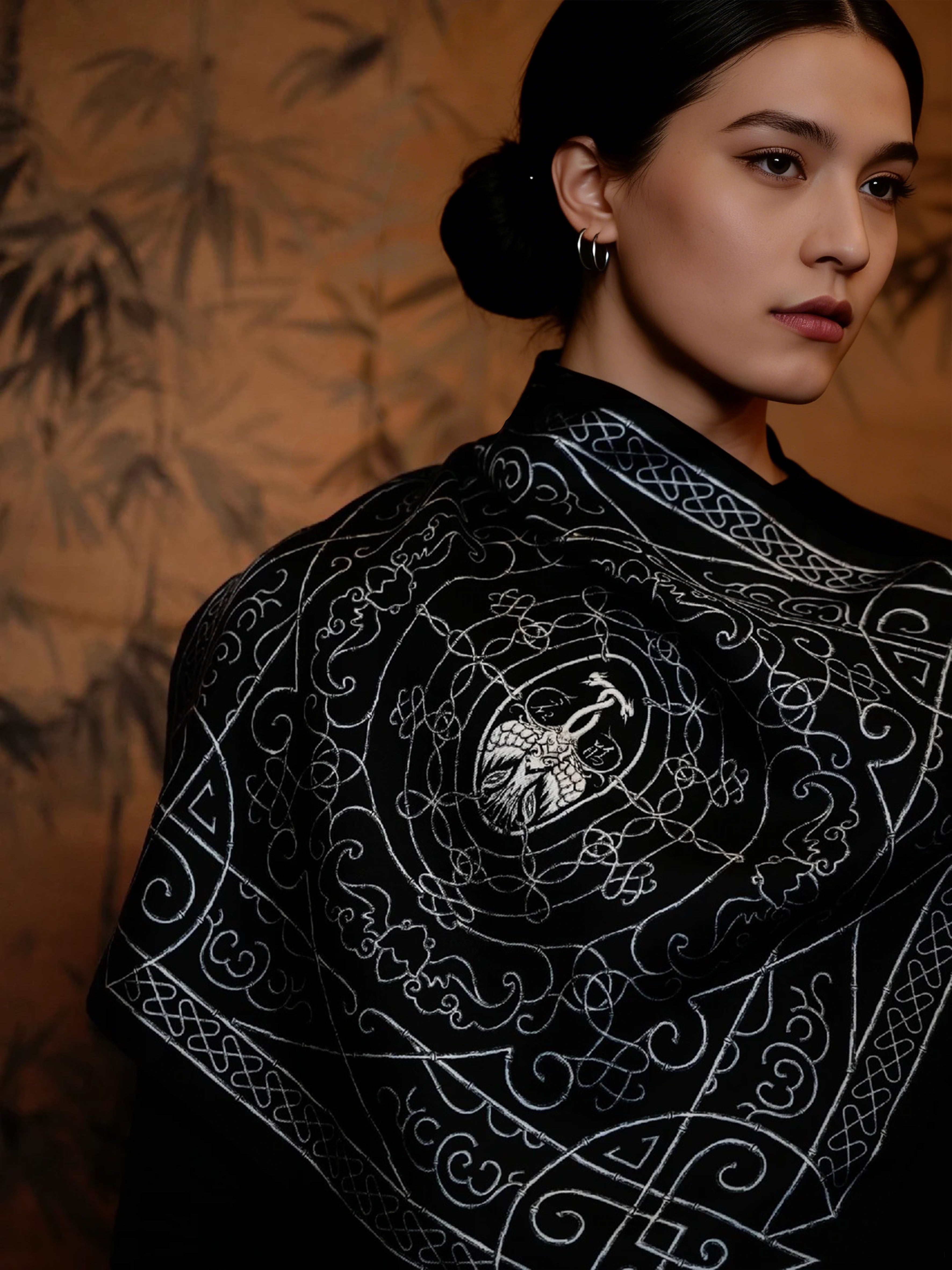 Black-Silver Silk Scarf